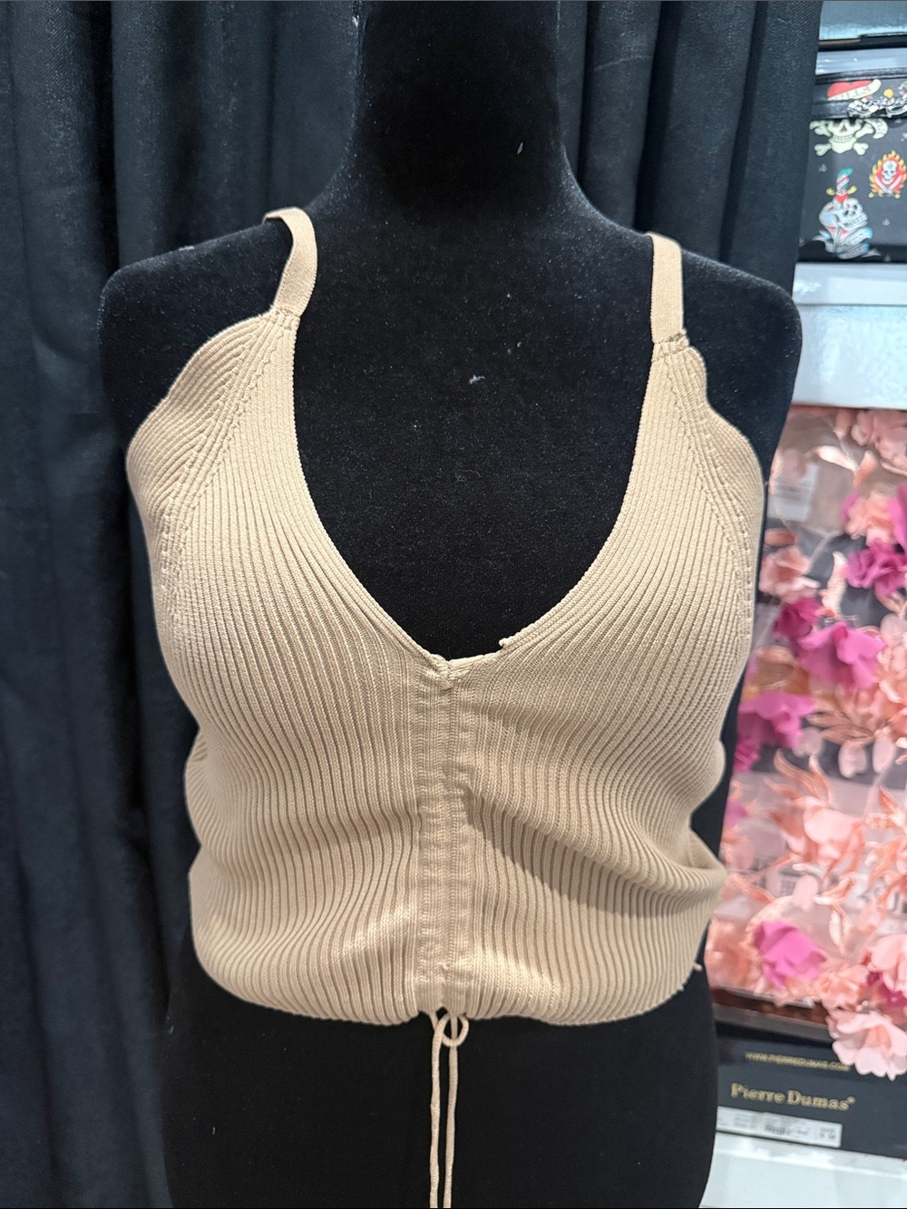 Forever 21 Tan Ribbed Drawstring Camisole